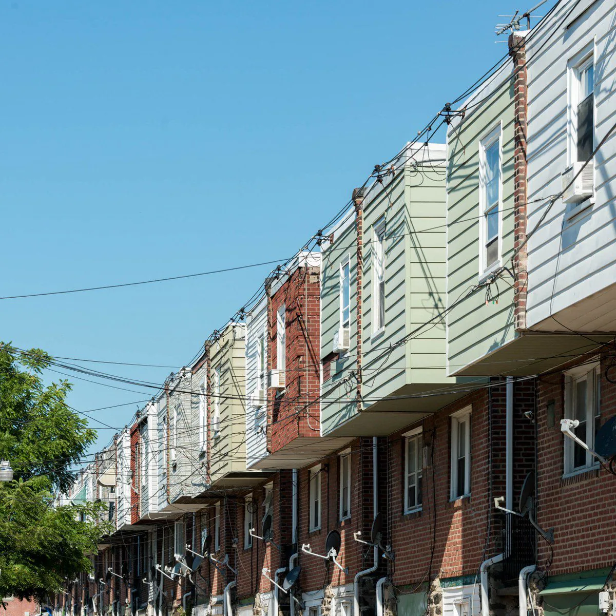 A row of homes in an Upper North Philadelphia neighborhood.